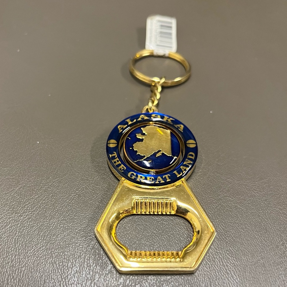 New Alaska State Keychain Spinner Double Sided Stars Bear Travel Souvenir